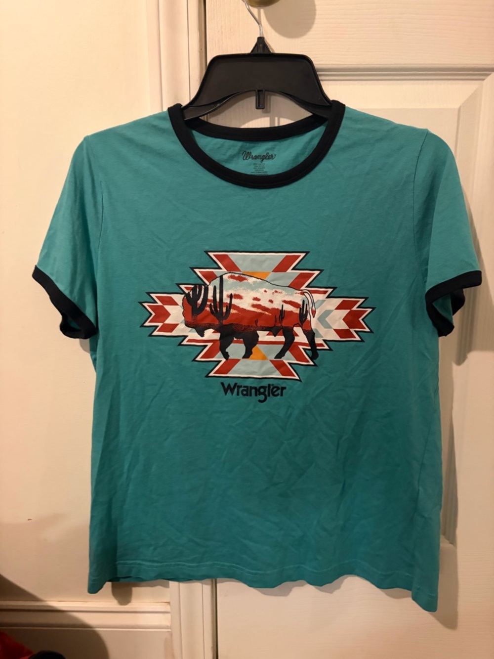 Wrangler Teal V-Neck Tee with Black Trim